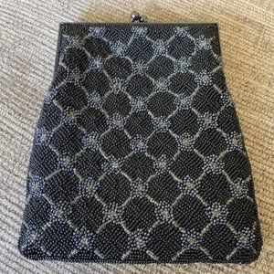 Vintage * HANSON & HILLARD * Black & Blue BEADED Evening PURSE (shoulder chain)